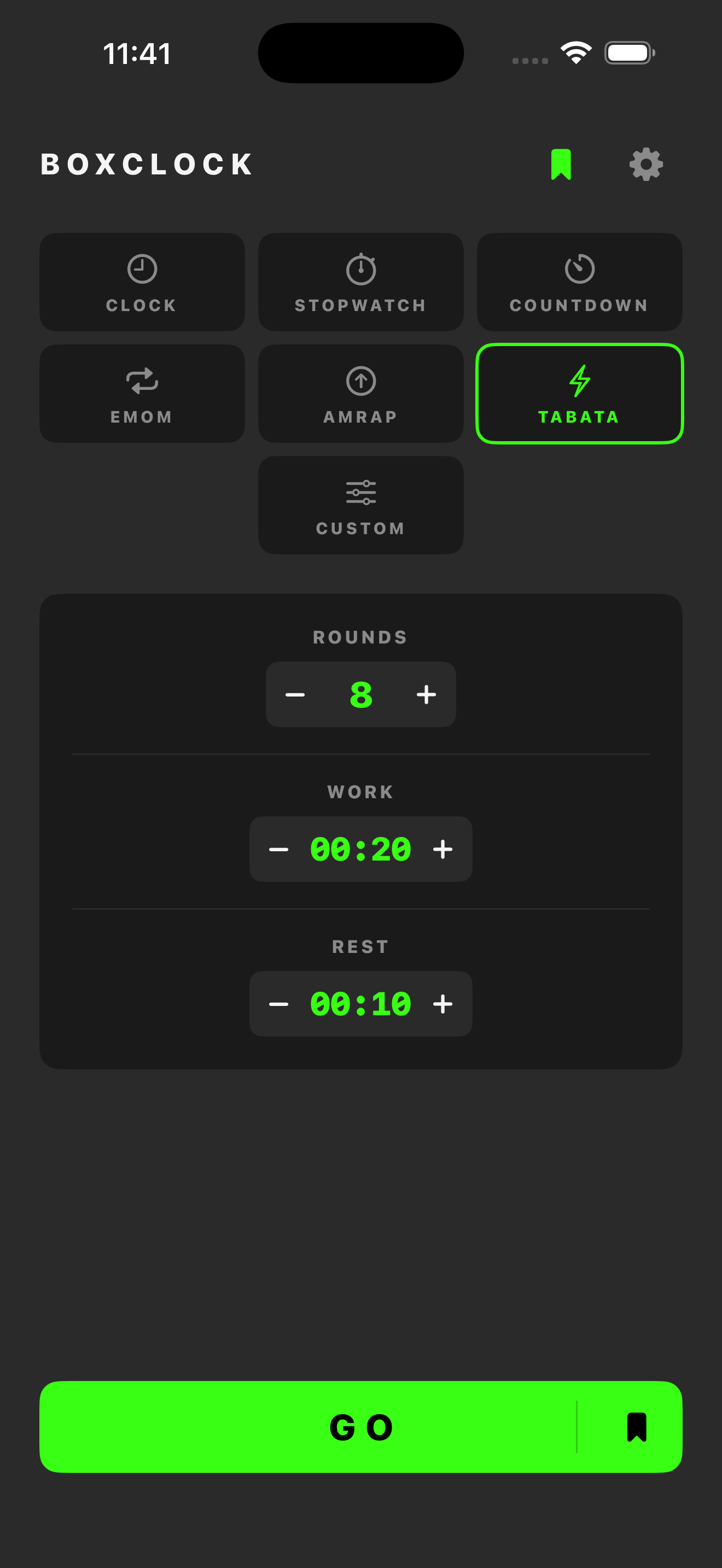 BoxClock setup screen
